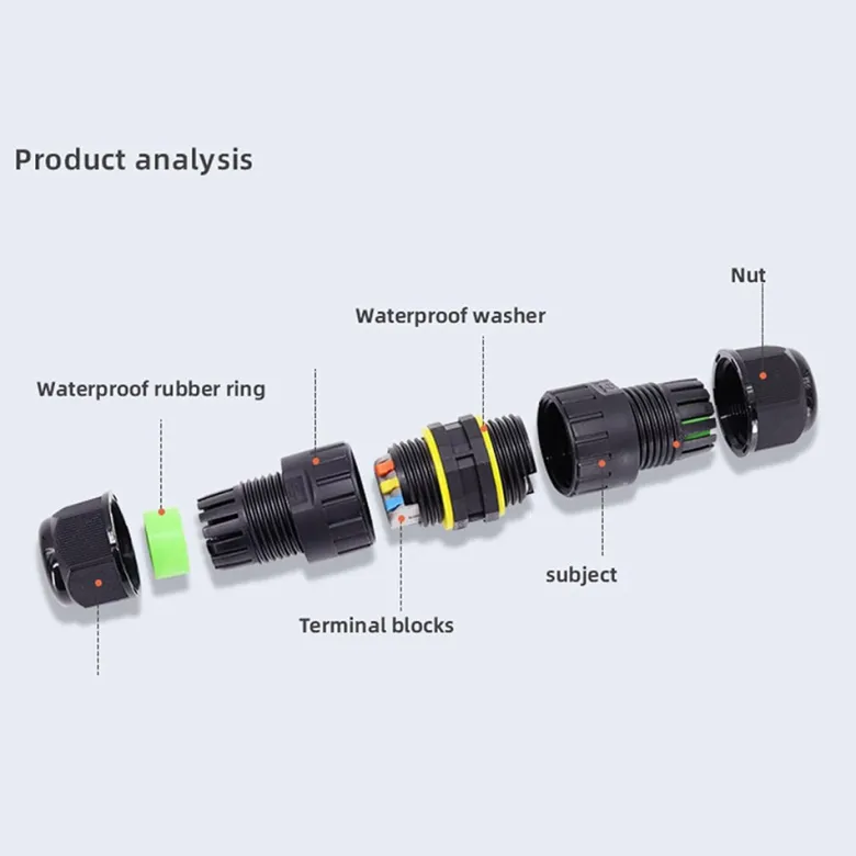 Conector T IP68, 165*100mm, Ø30mm, 3 cables 0.5-2.5mm2, 16A, conectores rápidos