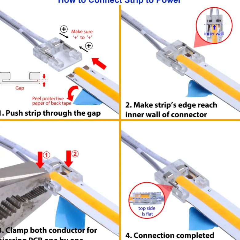 Conector Transparente con cable 15cm para tiras LED COB + SMD - 10mm