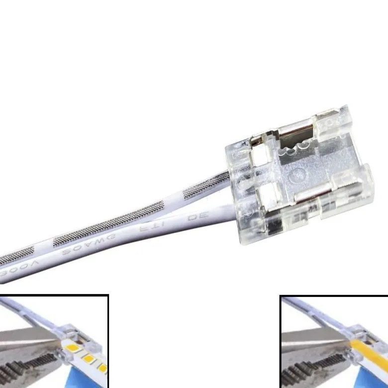 Conector Transparente con cable 15cm para tiras LED COB + SMD - 10mm