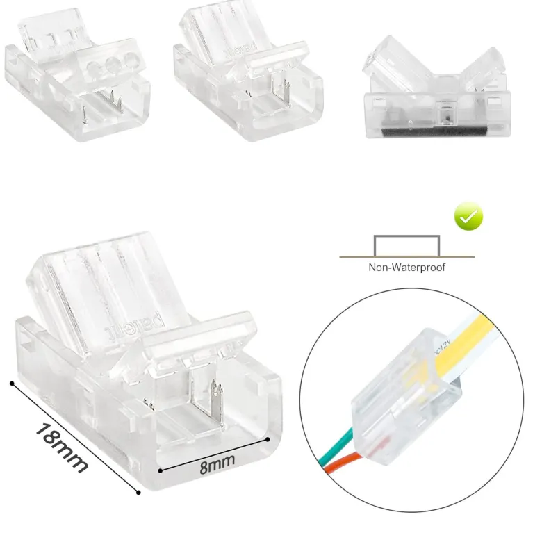 Conector Transparente para unión de tiras LED COB + SMD - 8mm