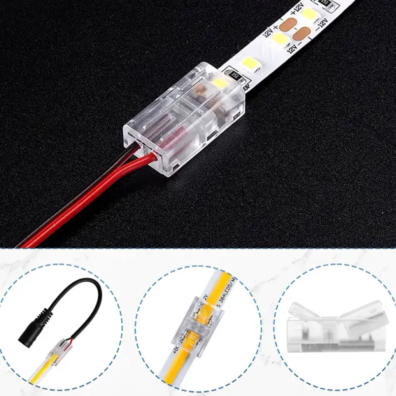 Conector Transparente para unión de tiras LED COB + SMD - 8mm