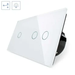 Conmutador 2 módulos táctil, 3 botones, frontal blanco LIVOLO