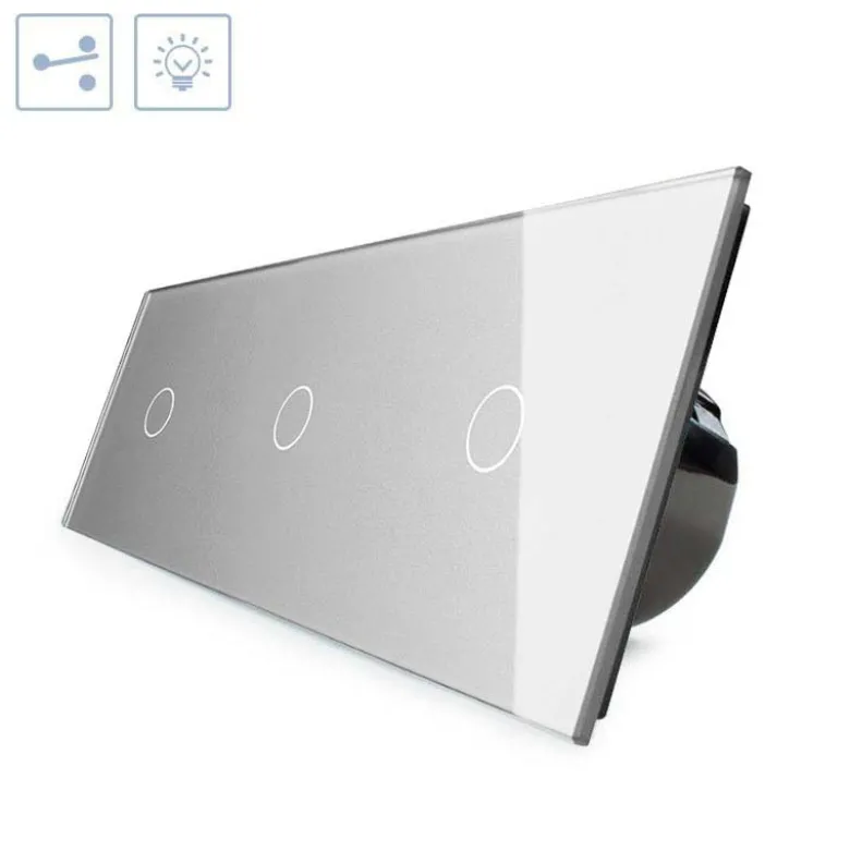Conmutador 3 módulos táctil, 3 botones, frontal gris LIVOLO