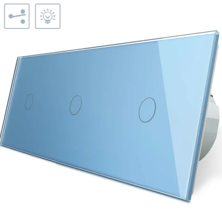 Conmutador 3 módulos táctil, 3 botones, frontal azul LIVOLO