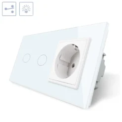 Conmutador táctil, 2 botones + 1 enchufe, frontal blanco LIVOLO