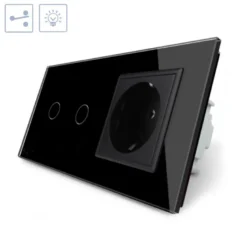 Conmutador táctil, 2 botones + 1 enchufe, frontal negro LIVOLO