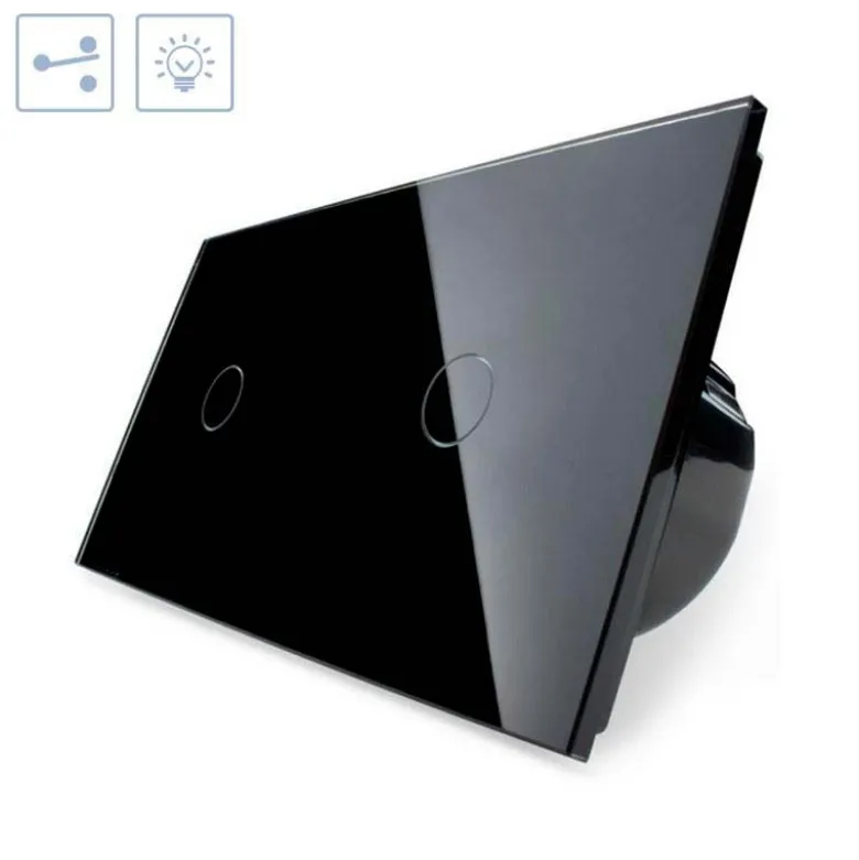 Conmutador táctil, 2 botones, frontal negro LIVOLO