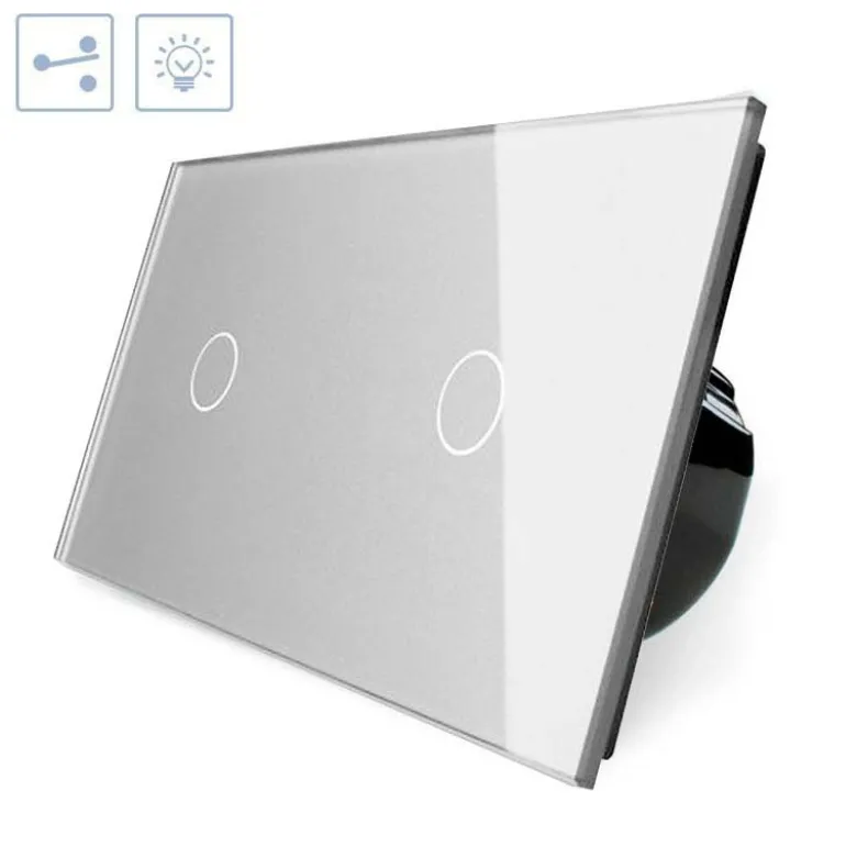 Conmutador táctil, 2 botones, frontal gris LIVOLO