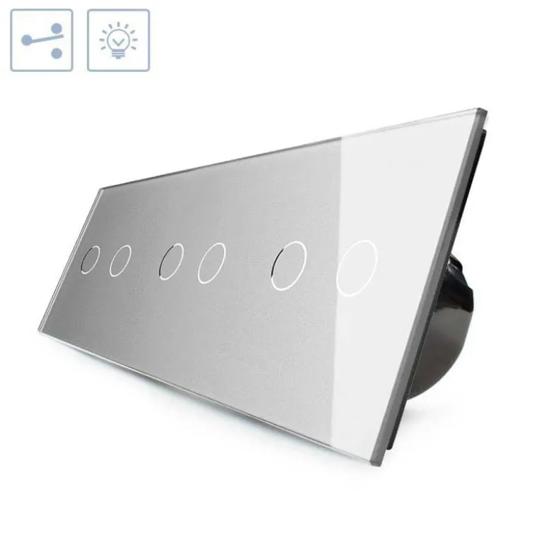 Conmutador táctil, 6 botones, frontal gris LIVOLO