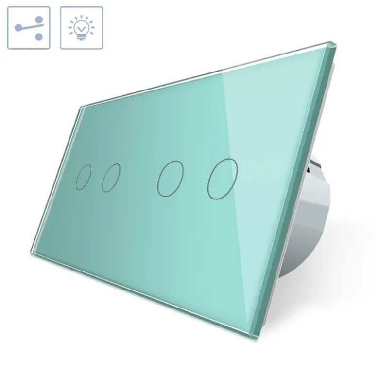 Conmutador táctil, 4 botones, frontal verde LIVOLO