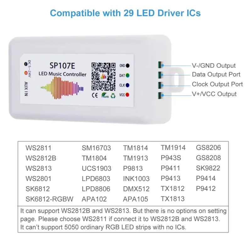 Controlador Bluetooth, DC5-24V, SPI Music