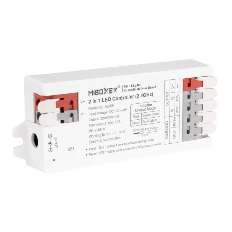 Controlador E2 - 2.4G RF, DC12-24V, 12A, 2 en 1 monocolor + CCT