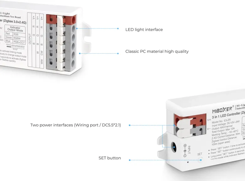 Controlador E2 - 2.4G RF, DC12-24V, 12A, 2 en 1 monocolor + CCT
