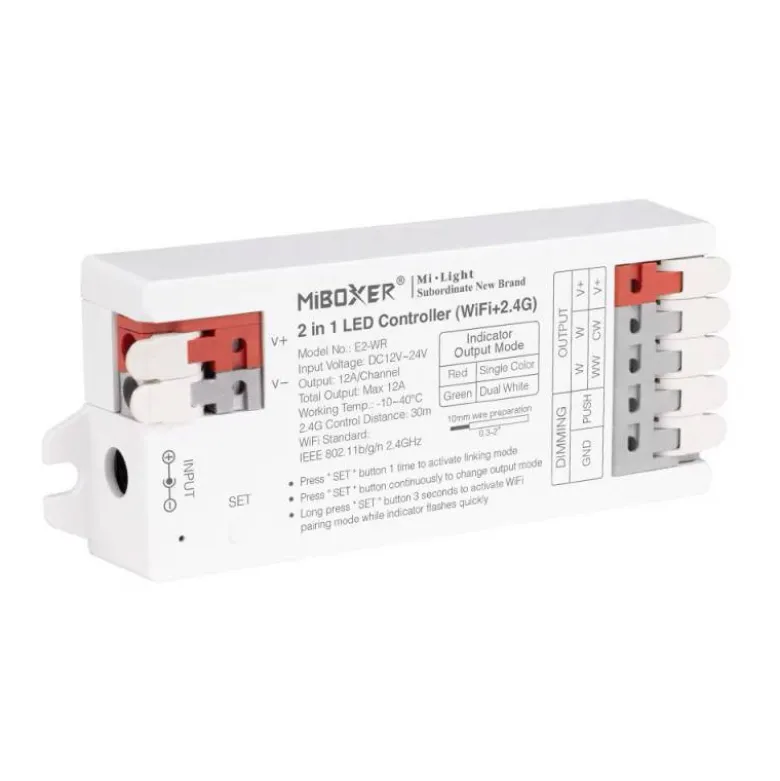 Controlador E2 - WiFi + 2.4G RF + Bluetooth, DC12-24V, 12A, 2 en 1, mono + CCT