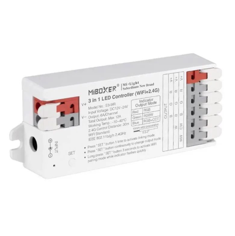 Controlador E3 - WiFi + 2.4G RF + Bluetooth, DC12-24V, 12A, 3 en 1, RGB+RGBW+RGBCCT