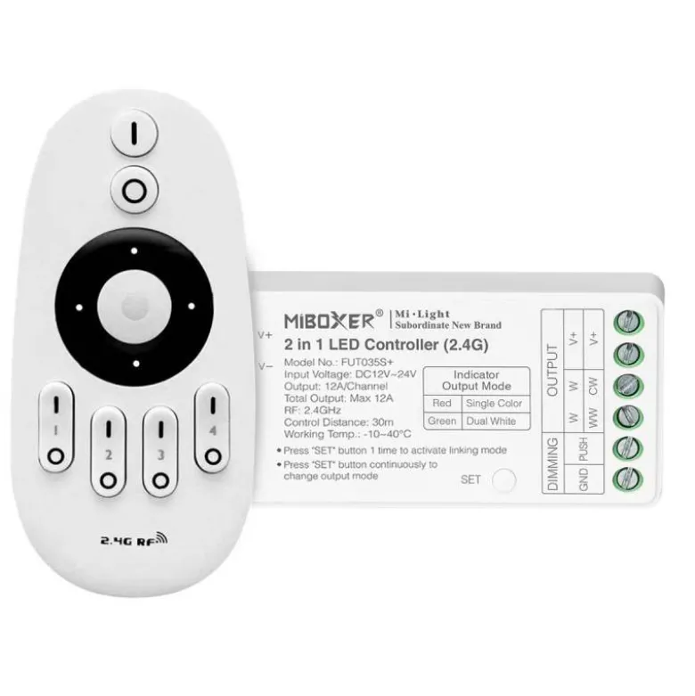 Controlador 2.4G RF, DC12-24V, 12A, 2 en 1 monocolor + CCT + mando