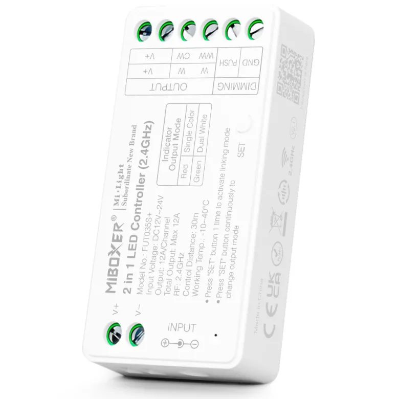Controlador 2.4G RF, DC12-24V, 12A, 2 en 1 monocolor + CCT + mando C1