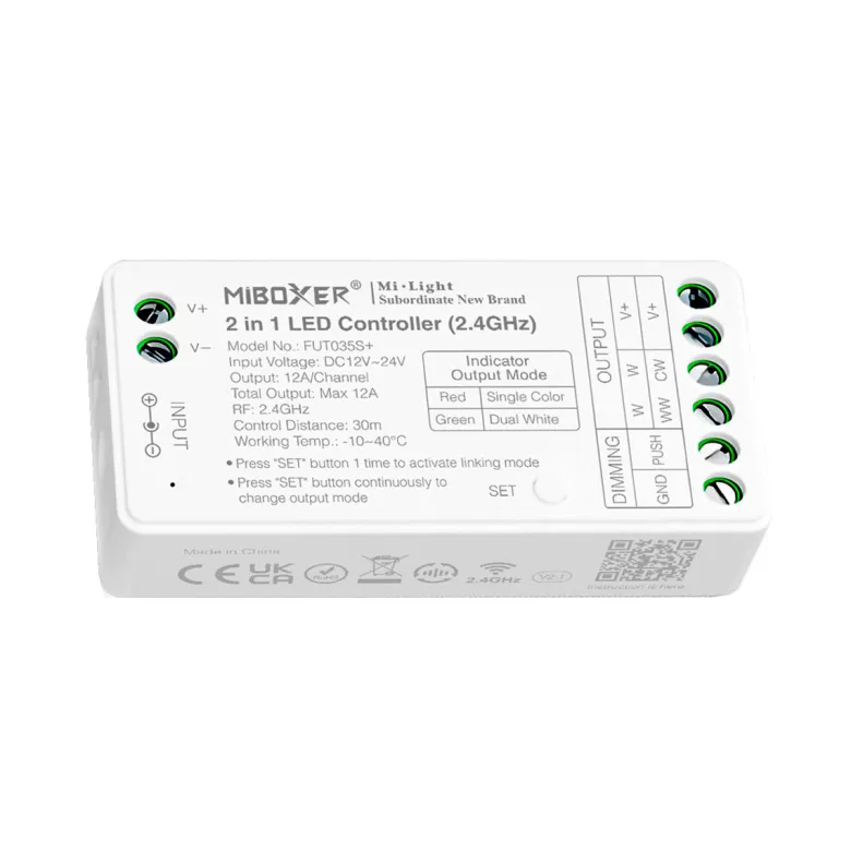 Controlador 2.4G RF, DC12-24V, 12A, 2 en 1 monocolor + CCT + mando C1