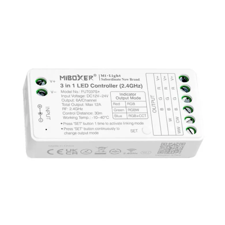 Controlador 2.4G RF, DC12-24V, 12A, 3 en 1 RGB+RGBW+RGBCCT