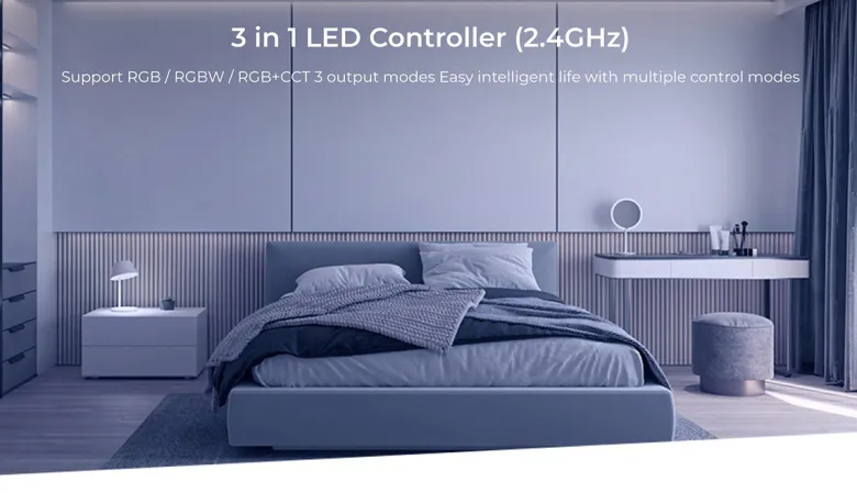 Controlador 2.4G RF, DC12-24V, 12A, 3 en 1 RGB+RGBW+RGBCCT