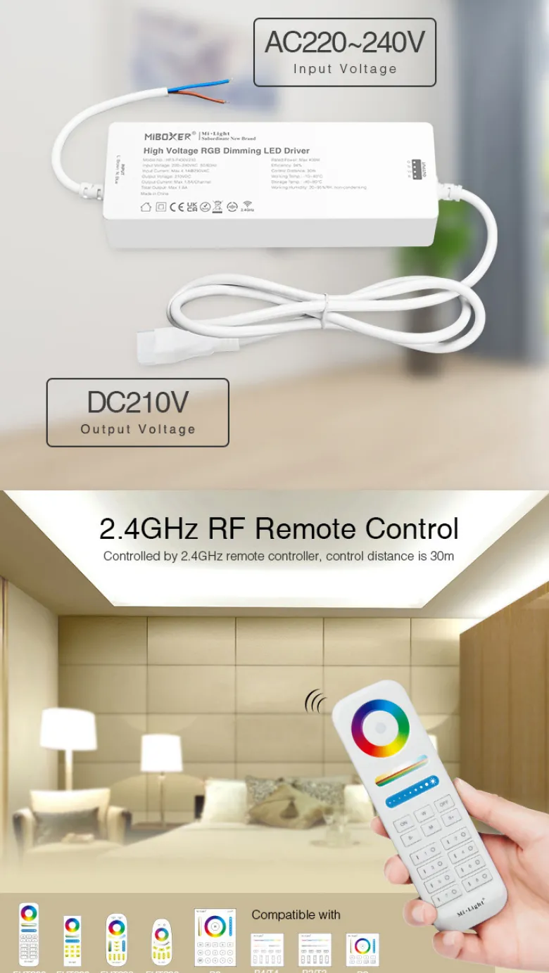 Controlador MiBoxer RF, 220V, RGB 400W