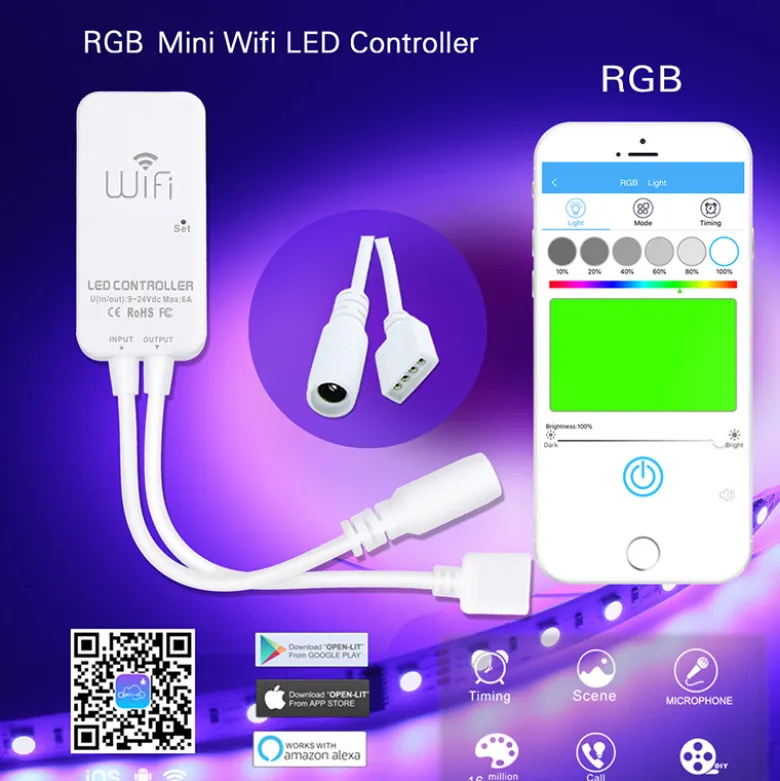 Controlador Open Lit RGB, WiFi APP, Alexa Voice Control