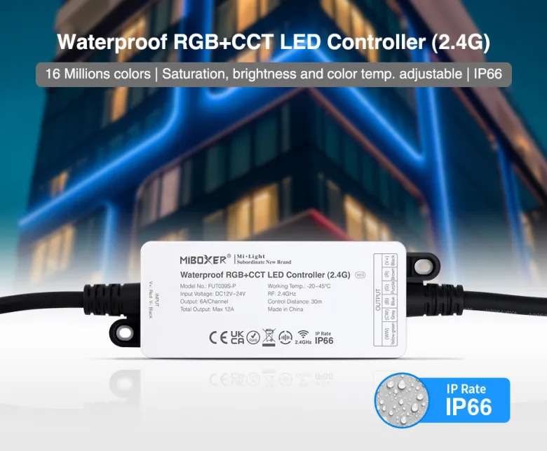 Controlador RGB+CCT 2.4G DC12-24V 12A, IP66