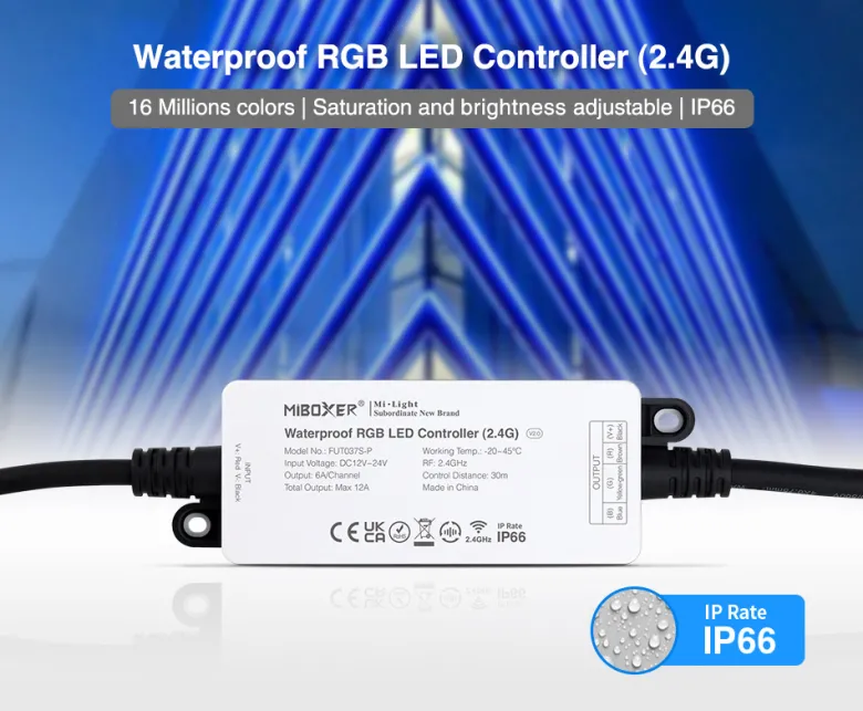 Controlador RGB 2.4G DC12-24V 12A, IP66