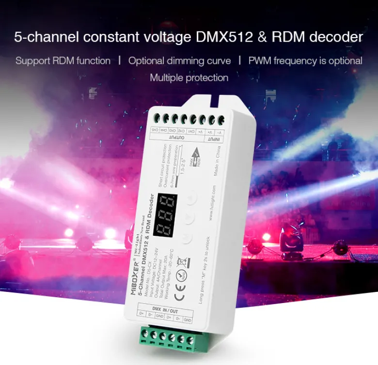 Decoder DMX512-RDM, RGB+CCT, 20A, 2.4Ghz RF