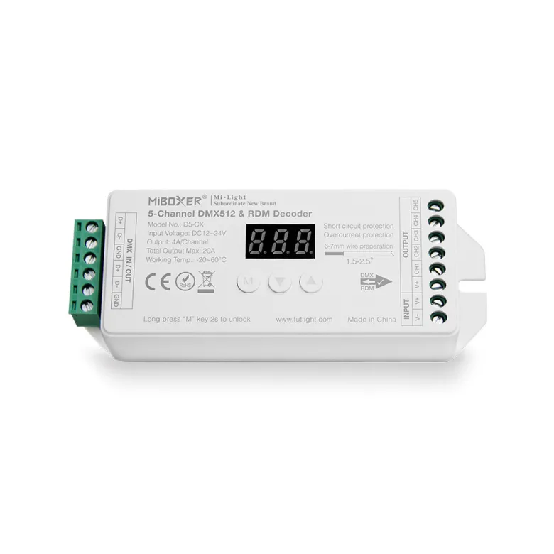 Decoder DMX512-RDM, RGB+CCT, 20A, 2.4Ghz RF