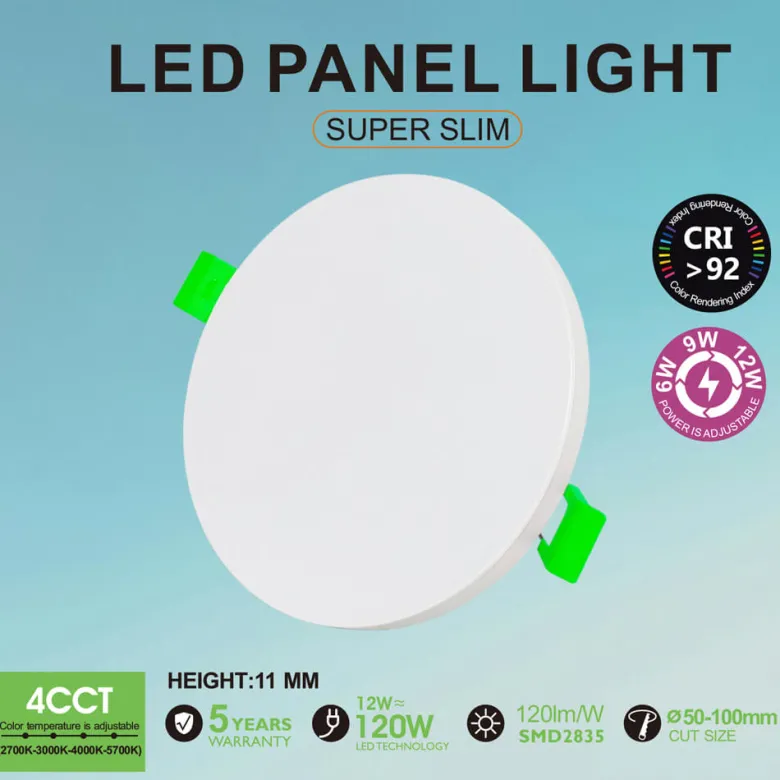 Downlight Led LUCERNA Frameless 6-9-12W, 4CCT, Ajustable 50-100mm, CRI92