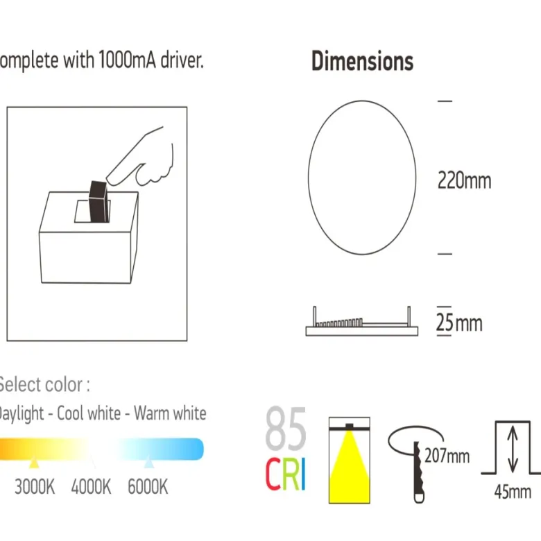Downlight Led, 24W, Frameless, CCT ajustable