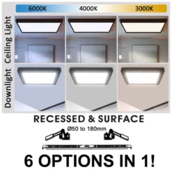 Downlight / Plafón Led KUB, 18W, LUMILED Chip, CCT ajustable, negro