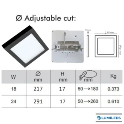Downlight / Plafón Led KUB, 24W, LUMILED Chip, CCT ajustable, negro