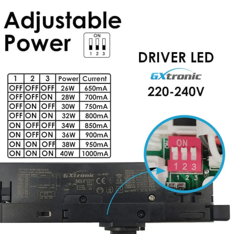 Driver LED ROMA/SAMOS, 40W-26W, negro, trifásico