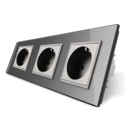 Enchufe triple tipo SCHUKO EU de 16A, frontal gris LIVOLO
