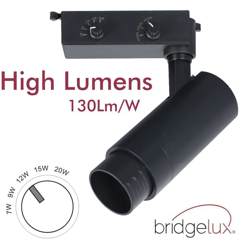 Foco carril Monofásico PIKE RAIL LED 7-9-12-15-20W, 3CCT, 15º-60º, negro
