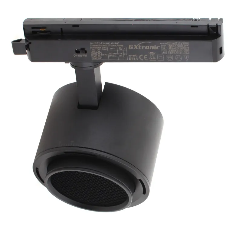 Foco carril Monofásico ROMA, 40W-34W, negro, regulable 24º-60º, UGR13, CCT