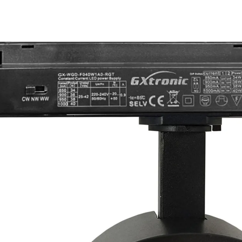 Foco carril Monofásico ROMA, 40W-34W, negro, regulable 24º-60º, UGR13, CCT