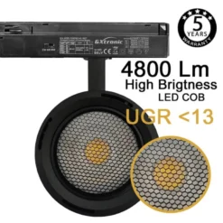 Foco carril Monofásico ROMA, 40W-34W, negro, regulable 24º-60º, UGR13, CCT