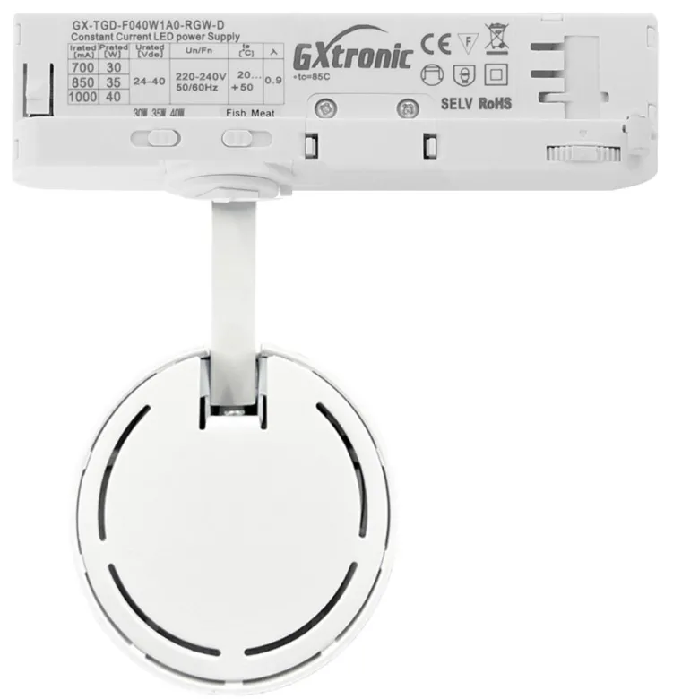 Foco carril Trifásico CRONOLUX, 40W-30W, blanco, 38º, UGR13, DUAL Carnes y Pescados