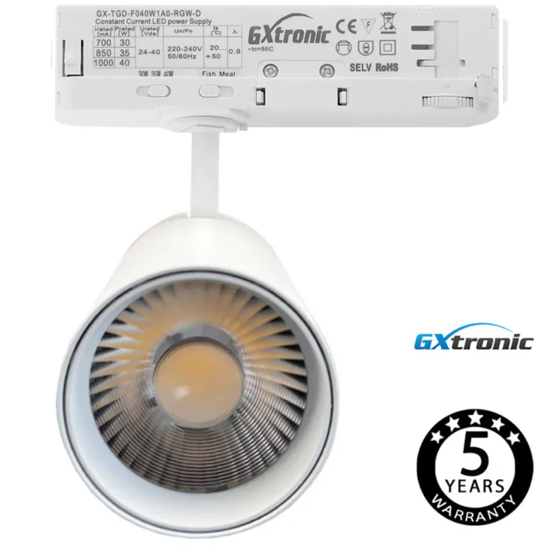Foco carril Trifásico CRONOLUX, 40W-30W, blanco, 38º, UGR13, DUAL Carnes y Pescados