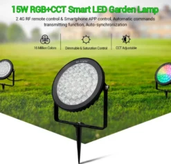 Foco jardín RGB+CCT, 15W, WIFI RF