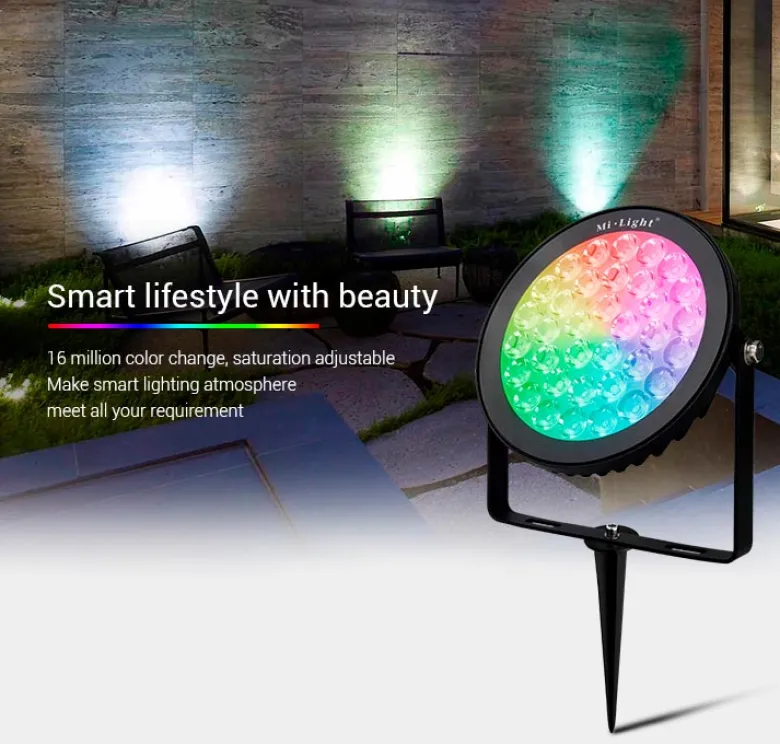 Foco jardín RGB+CCT, 15W, WIFI RF