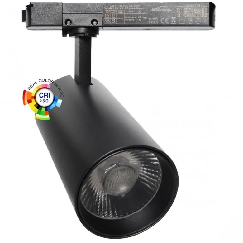 Foco LED ZOLTAR carril Monofásico, 34-40W, CRI<92, UGR13, negro