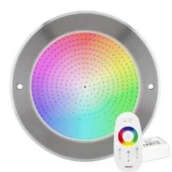 Kit Lámpara LED SLIM 5mm Ø230mm para piscinas, 12V AC/DC, IP68, 35W, RGB, acero inox 316 + mando