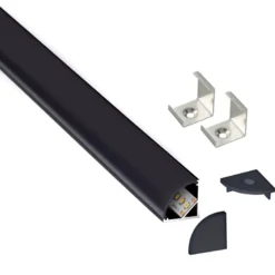 KIT - Perfil aluminio KORK-mini para tiras LED, 2 metros, negro