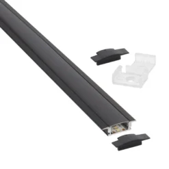 KIT - Perfil aluminio LISEN para tiras LED, 1 metro, negro
