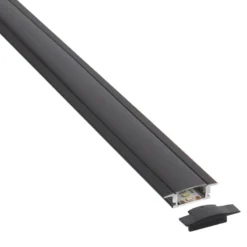 KIT - Perfil aluminio LISEN para tiras LED, 2 metros, negro
