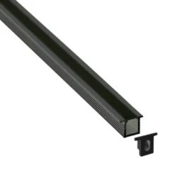 KIT - Perfil aluminio OKI 0809 para tiras LED, 1 metro, negro